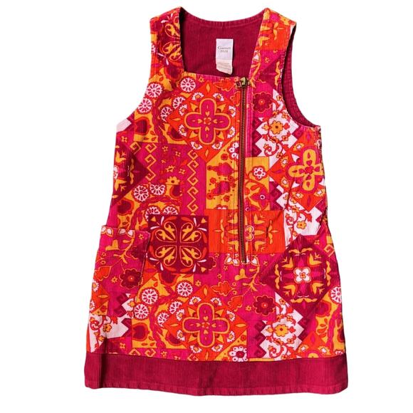 Garnet Hill Toddler Girls 2T XS Corduroy Jumper Dress Pink Orange Yellow Floral - Picture 1 of 3